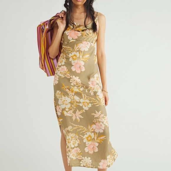 FREE PEOPLE ELLA Flora Print Maxi Dress 12 large cowl neck slip dress - Picture 1 of 10